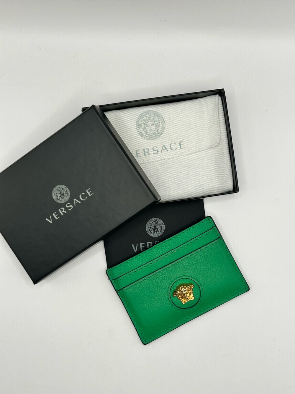 Versace Emerald Green La Medusa Leather Card Case
